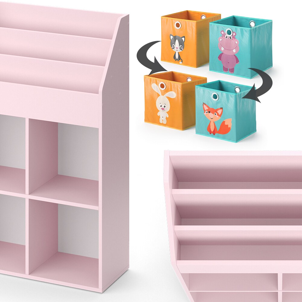Vicco Kinderbücherregal Luigi 72 x 114 cm, Rosa, Kinderzimmerregal, offene Fächer, groß, Faltboxen