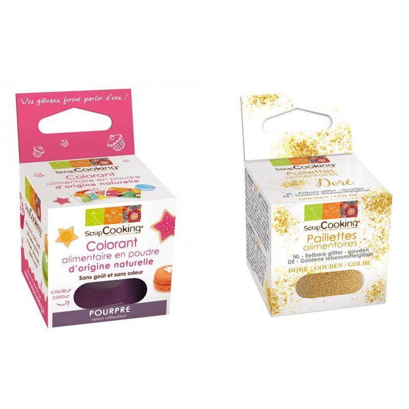 Colorant alimentaire Pourpre + paillettes dorées Scrapcooking