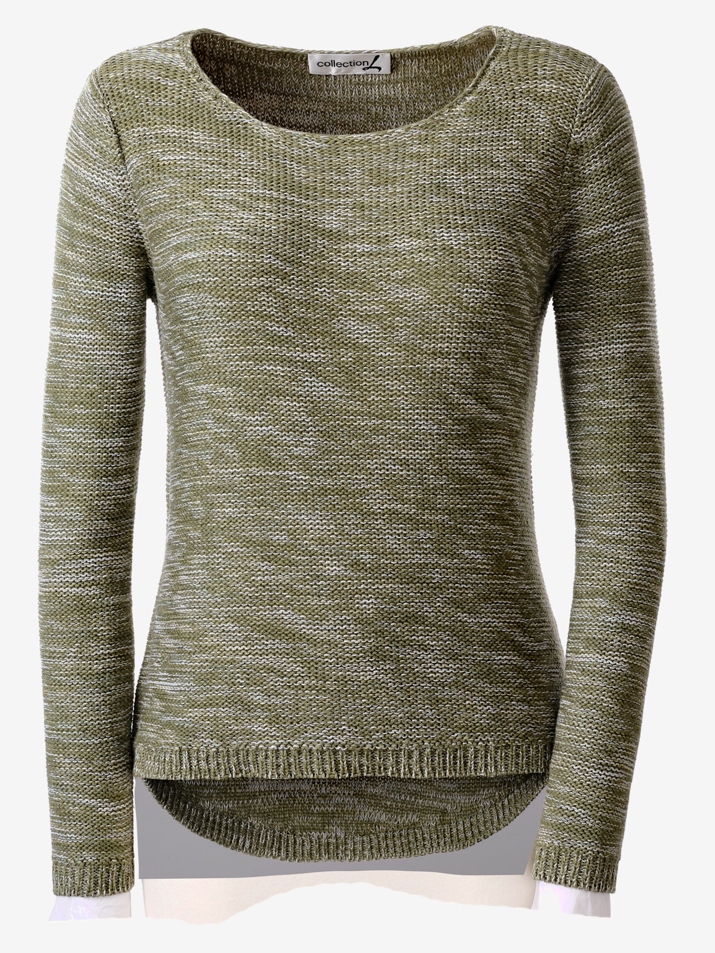 Pull chiné encolure ronde finitions côtelées avec le dos plus long