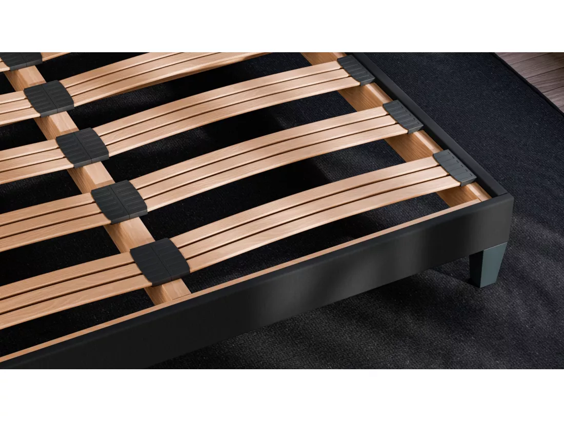Sommier à Latte 140x190 cm - Bois Épicéa Structure Durable Robuste Haute Qualité - Noir - Silencieux, Confortable et Résistant - Douce Lune