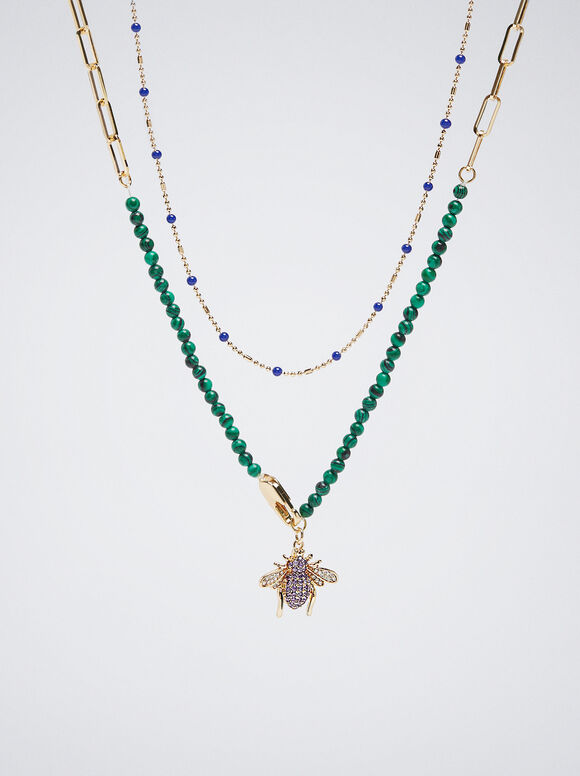 Conjunto de colares com pingente e zircônias - Multicolorido