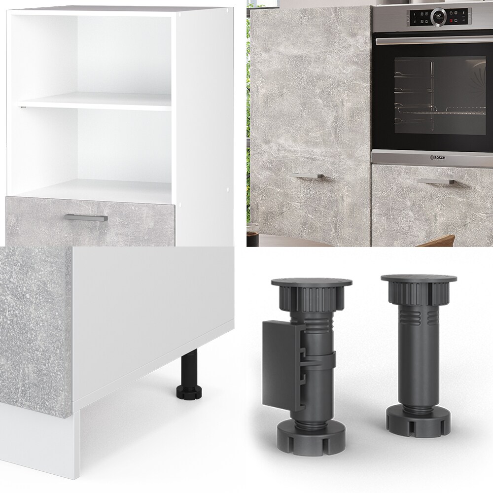 Vicco Küchenzeile Küchenblock Einbauküche R-Line Weiß Beton Backofen Küchenschrank