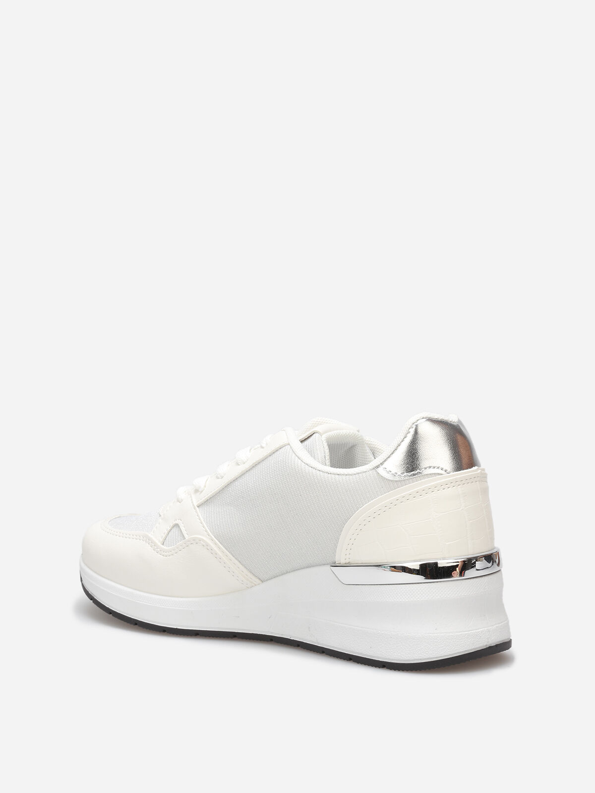 Baskets compensées à paillettes- Blanc