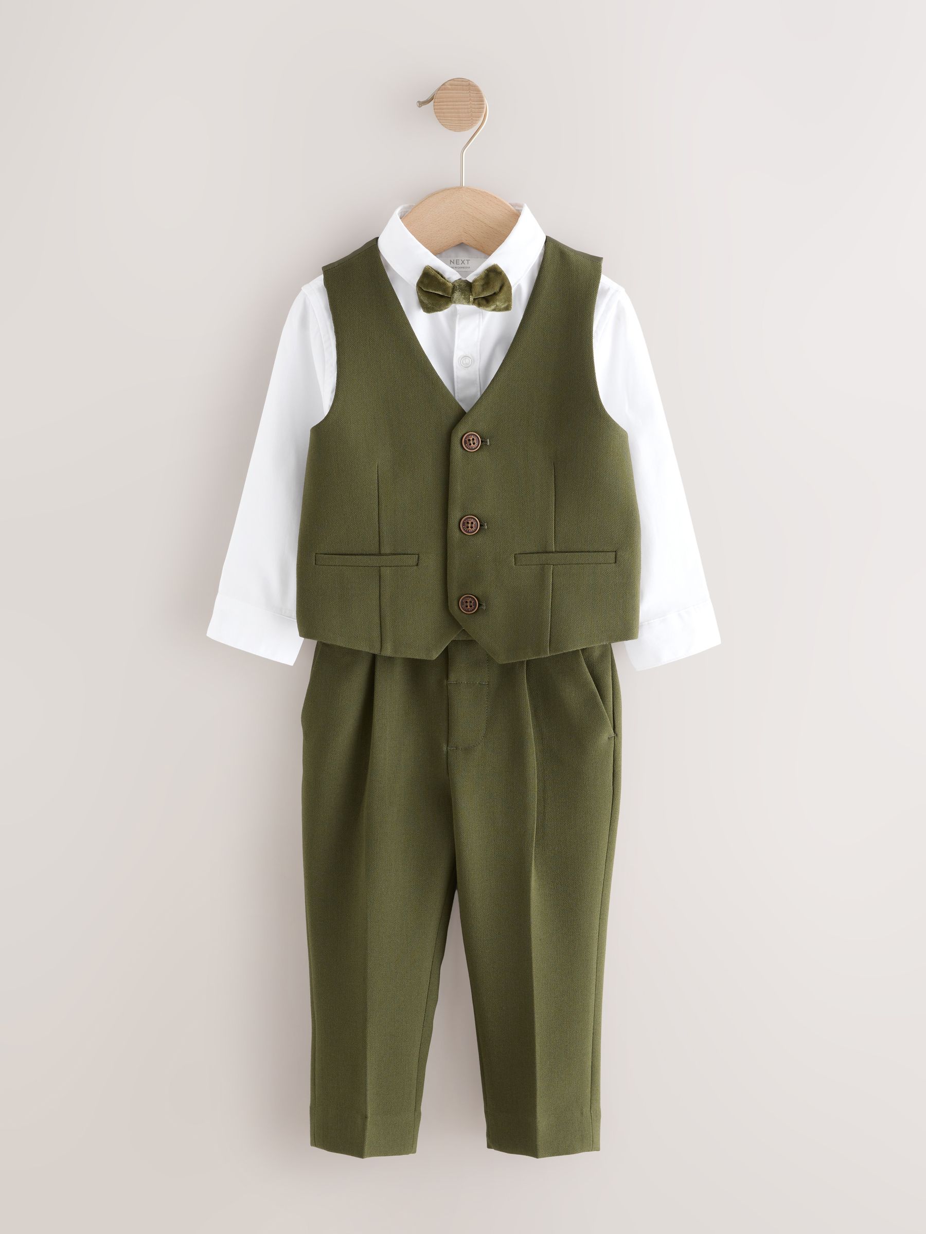 Kakigroen - Set van gilet, overhemd, broek en vlinderdas (3mnd -9jr)
