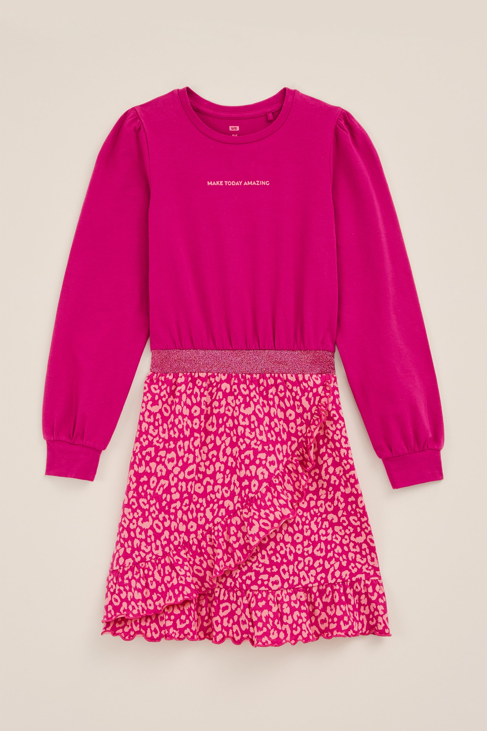 Meisjes jurk met dessin WE Fashion Felroze