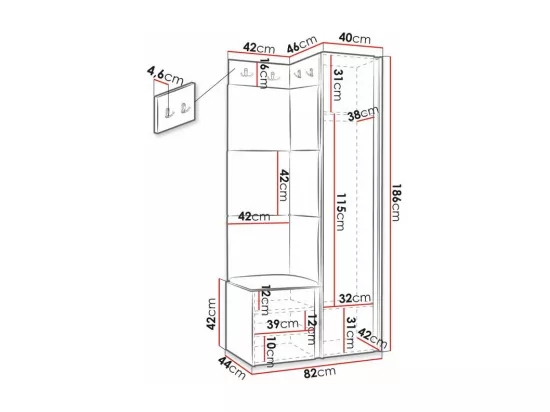 Meuble d'entrée Hartford 381, 186x82x46cm, Brun clair|Blanc, MDF|Stratifié|Tapisserie