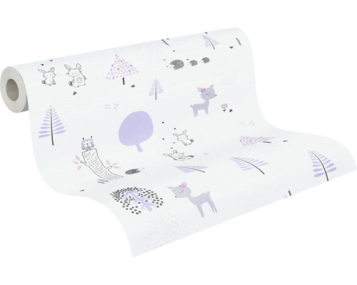 Vliesbehang 38117-1 Little Love bosdieren grijs violet