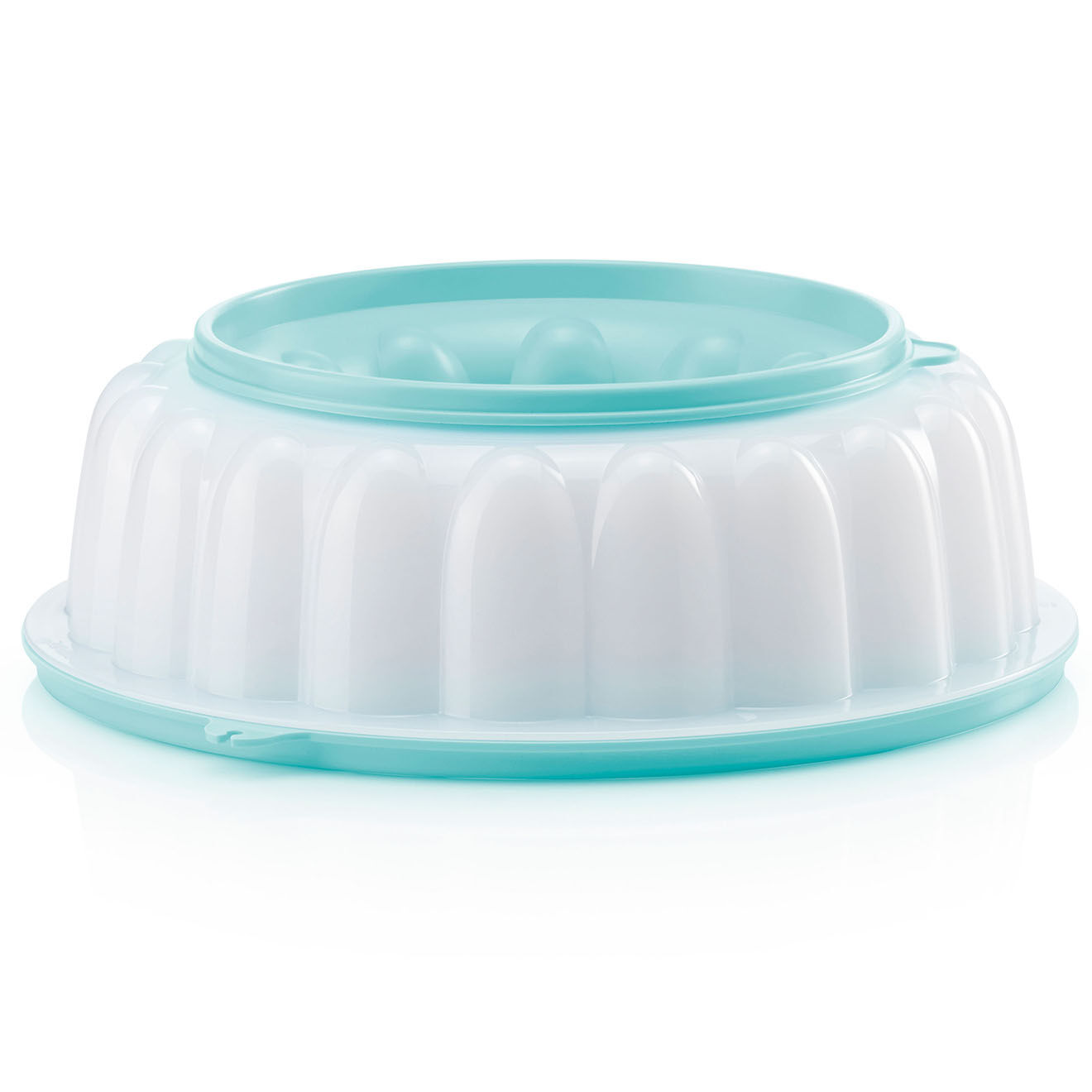 Tupperware Moule à charlotte couronne transparent/couvercle bleu ciel - 25.5x24x10 cm