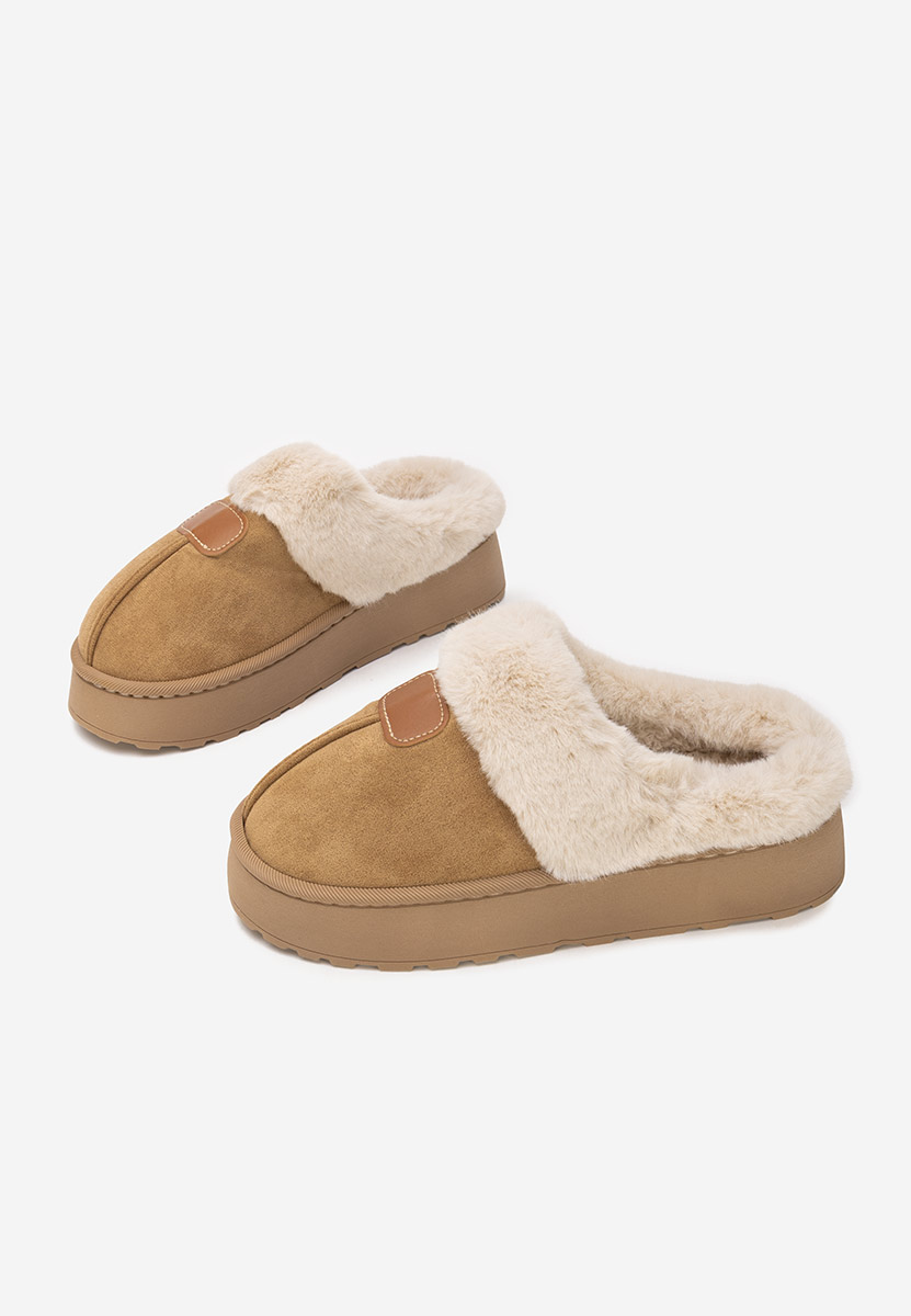 Pantoufles avec fourrure kaki Flufina