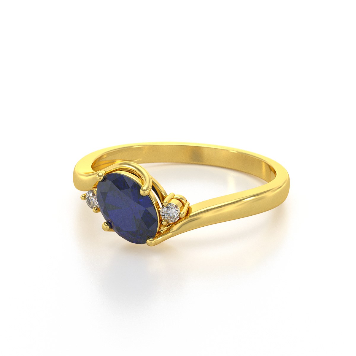 Bague ADEN Or 585 Jaune Saphir et diamants 1.58grs