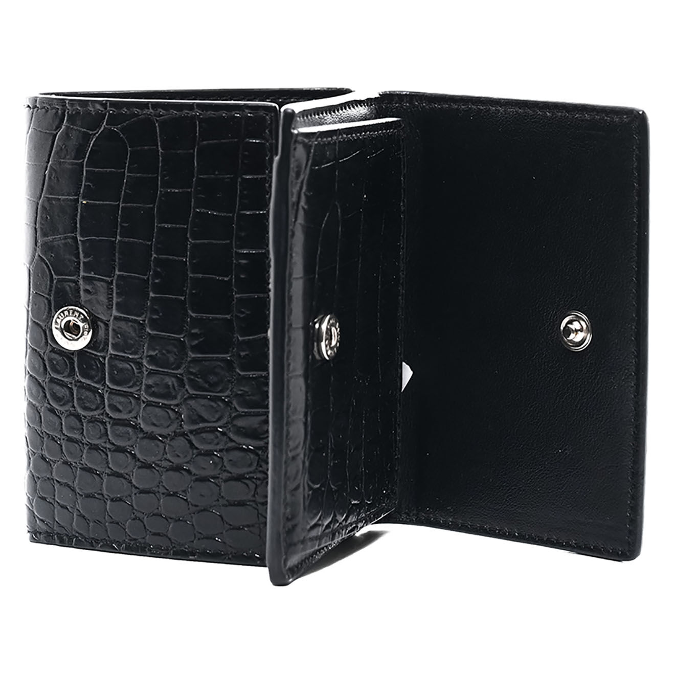 Saint Laurent Porte-monnaie en Cuir embossé croco noir - Très bon état - 9.5x7 cm