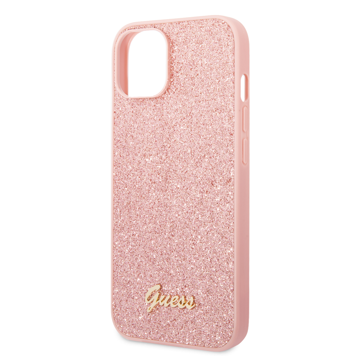 iPhone 14 Hardcase Hülle Glitter Script (GUHCP14SHGGSHP) - Rosa / Transparent
