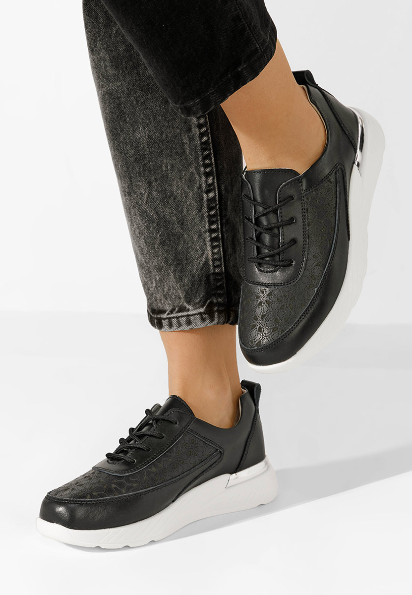 Baskets pour femme en cuir noirs Calyse