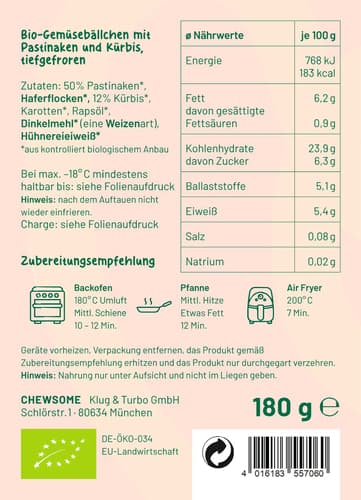 Chewsome Bio Pastinaken Kürbis Bällchen, ab 6 Monate