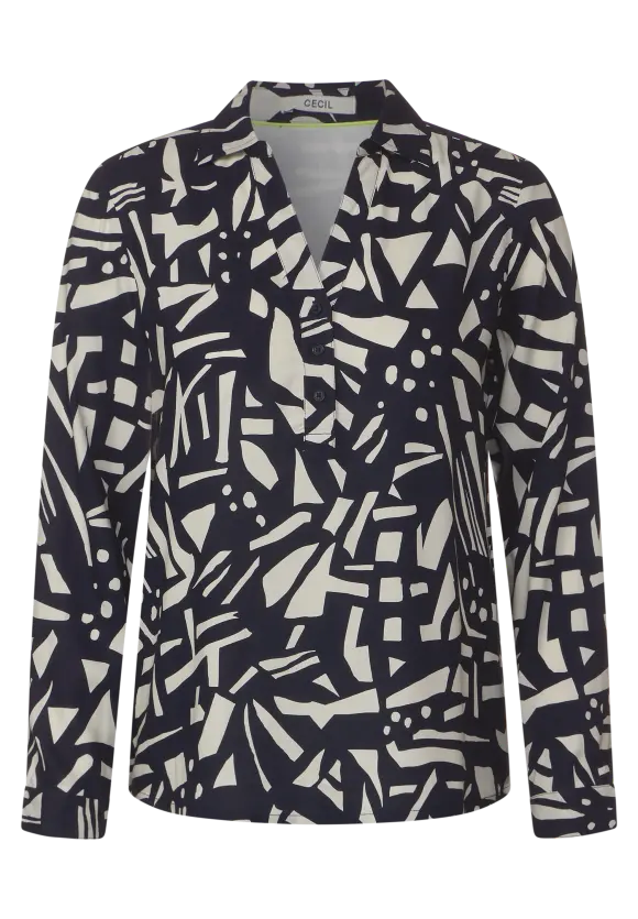 Printbluse mit Hemdkragen - night sky blue