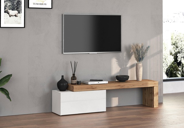 INOSIGN Lowboard »Chronos TV-Board, TV-Schrank« Breite verstellbar von 180 bis 260 cm, 1 Stk. tlg. Breite 220 cm TV-Board,Lowboard,1 Klappe und ein L-Förmiger Aufsatz