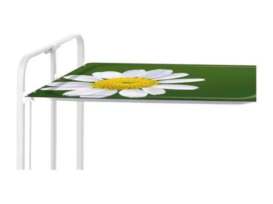 Chariot pliant à roulettes, table pliante roulante, desserte - Structure métallique blanche, 2 niveaux en stratifié motif Camomille - 72*66*43 cm - BAUHAUS