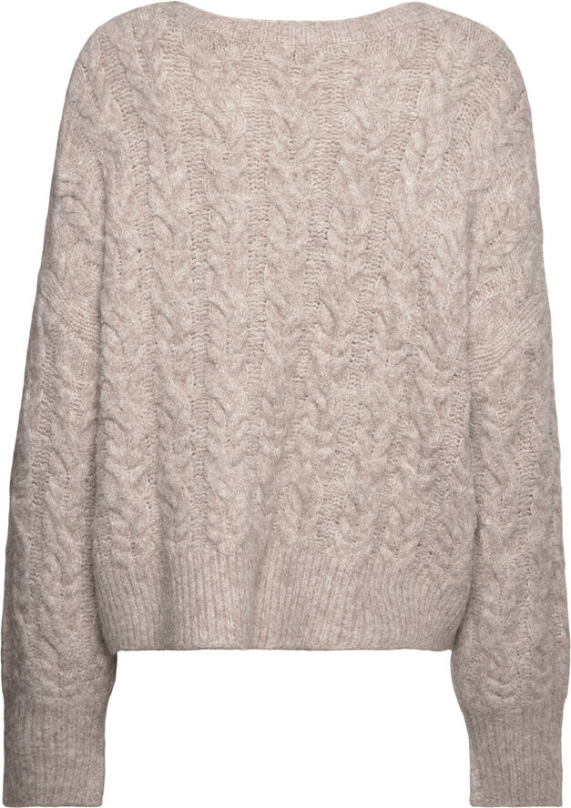 Rosemunde Cable knit O-neck Light brown melange