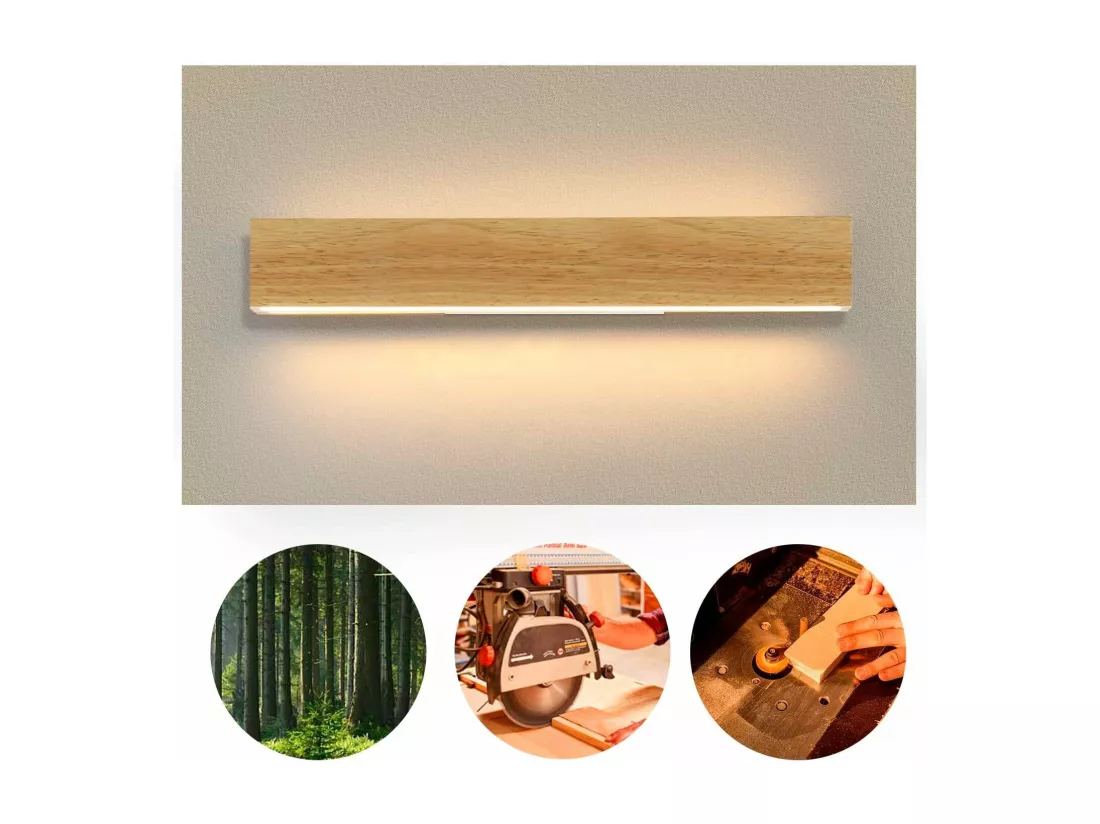 NETTLIFE LED Applique murale intérieure : 52CM Bois Moderne Lampe de couloir Up et Down Design 17W Lampe de cage d'escalier 3000K Blanc chaud