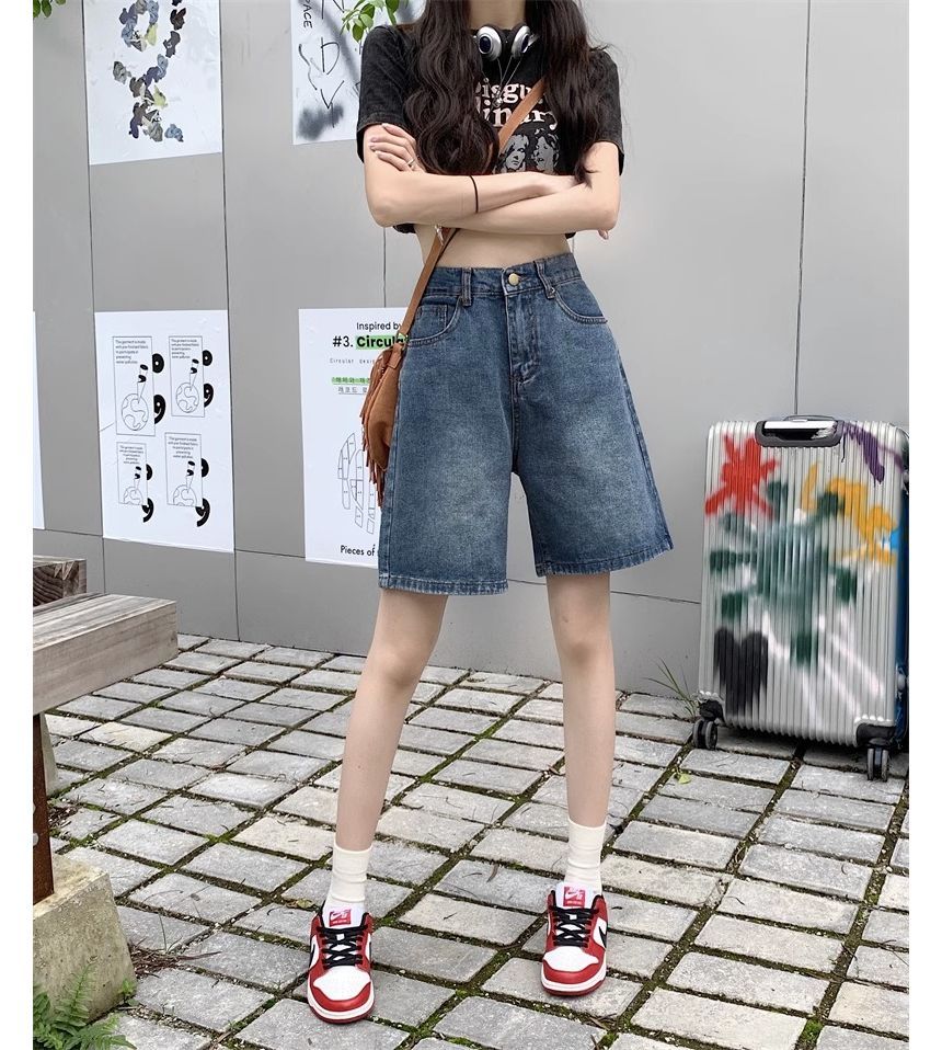 Girliepairs - Gewassen denim shorts met hoge taille