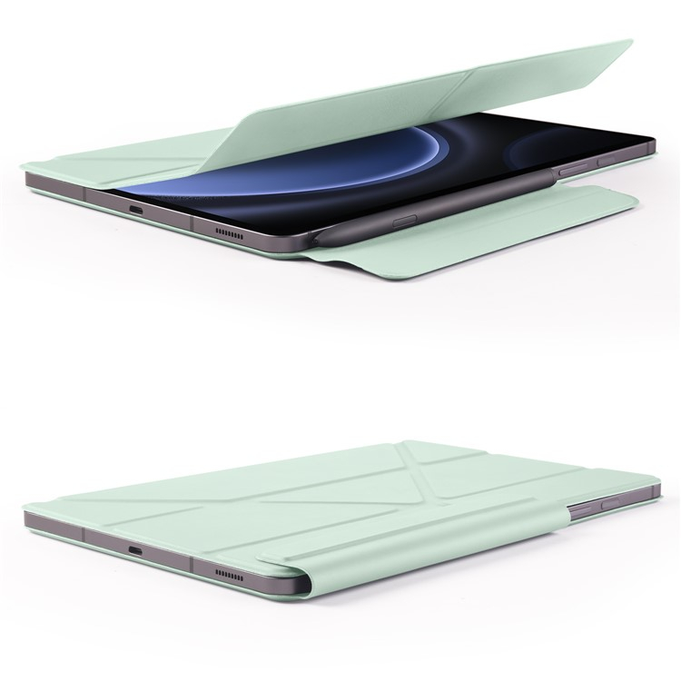 Samsung Galaxy Tab S10 Lite / S10 FE / Tab S9 FE / Tab S9 Smart Cover Leder Tasche Schutzhülle Magnetcover Origami Flip Case - Hellgrün