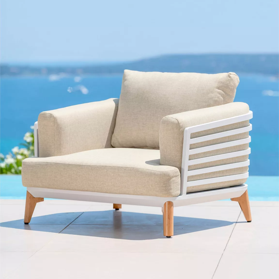 Salon de jardin aluminium 9 places 12 pcs Monte Carlo Blanc et beige