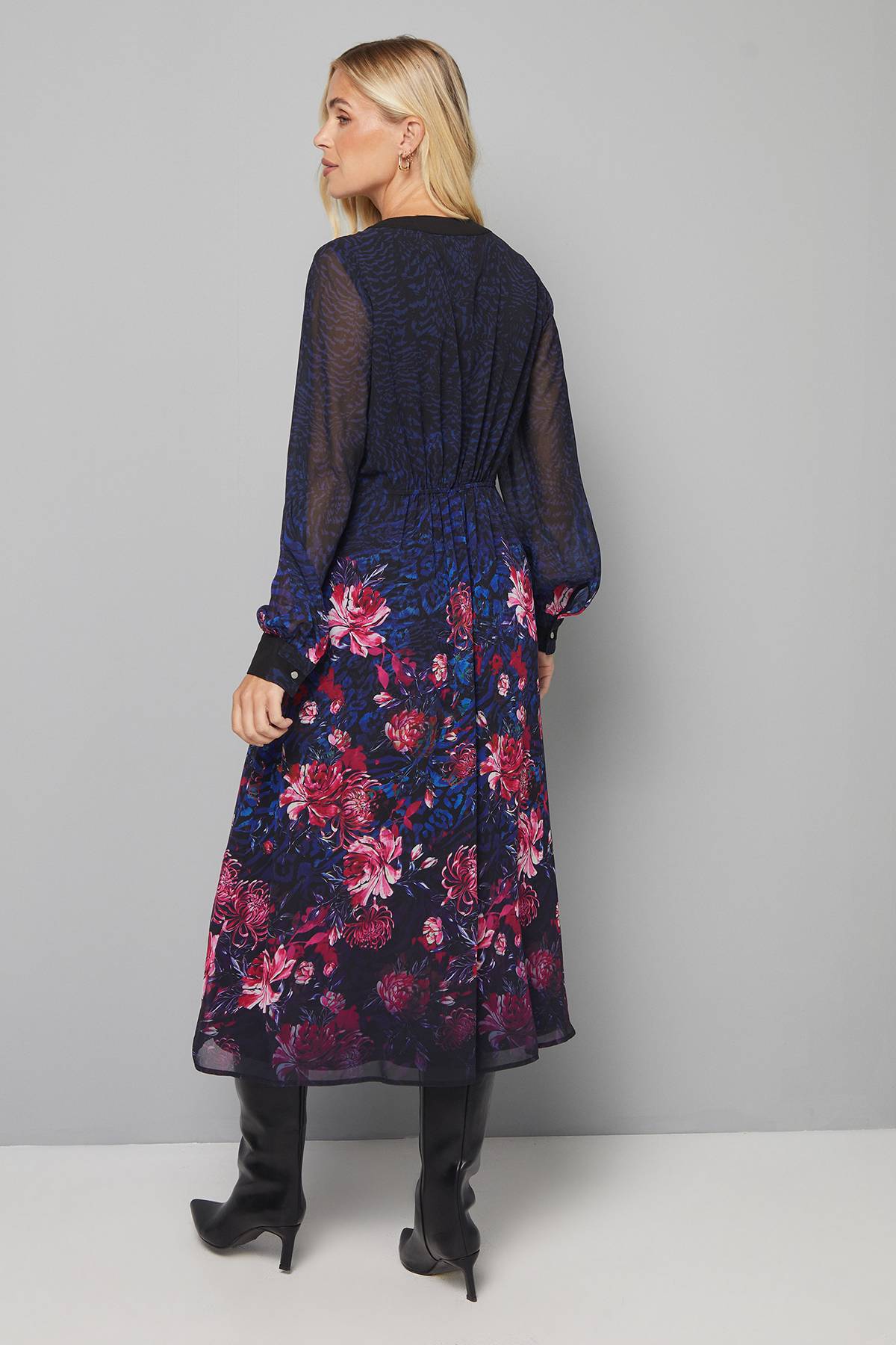 Wallis Robe Midi Florale Ombré Petite avec Fermeture Éclair