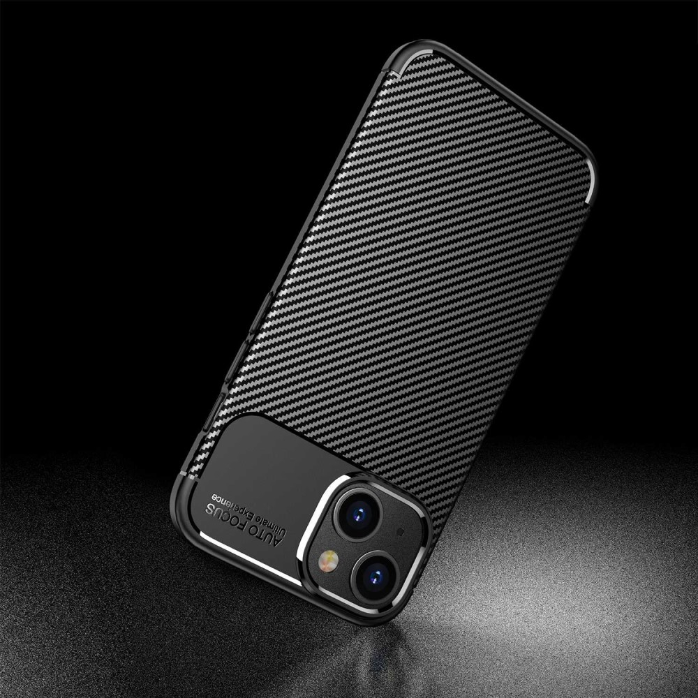 iPhone 14 Gummi Case Schutzhülle mit Air Cushion Fallschutz im Carbon Look - Schwarz