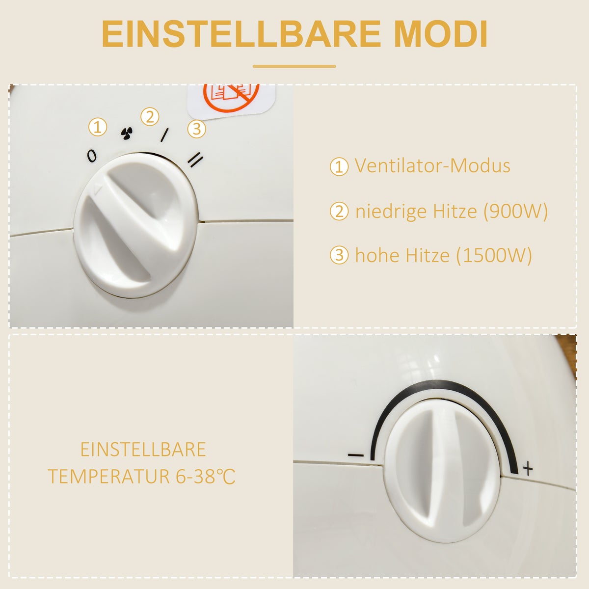HOMCOM ventilatorkachel, 22 x 18,5 x 21 cm, PP-kunststof, wit, zwart