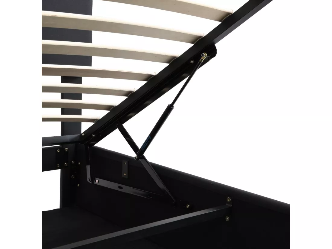 Lit coffre 90x200cm, cuir synthétique, avec bandes de lumière LED, cadre à lattes, Noir