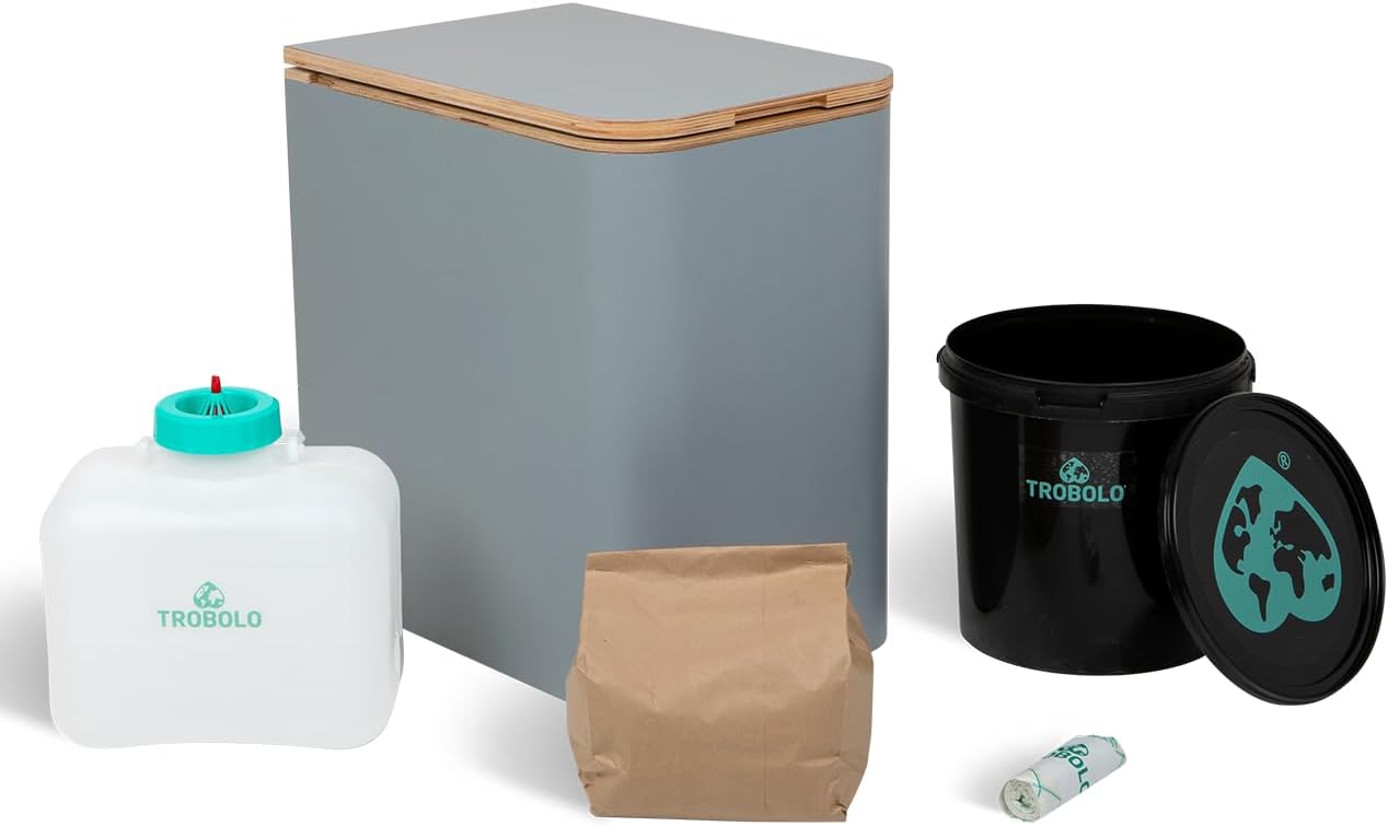 TROBOLO SilvaBloem – Trockentrenntoilette aus Holz – Komposttoilette ohne Chemie & Wasser – Ideal für Gartenhaus, Van & Tiny House – Geruchlose Trenntoilette kompatibel mit Abluftsystem (Grau)