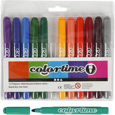 Colortime Tusj med 5 mm filtspiss, komplementærfarger, 12 stk.