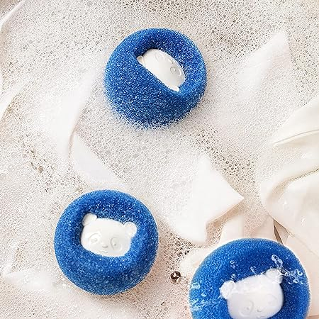 (3er Set) Ø6cm Wiederverwendbarer Fussel Ball Tierhaarentferner für Waschmaschine / Trockner - Blau
