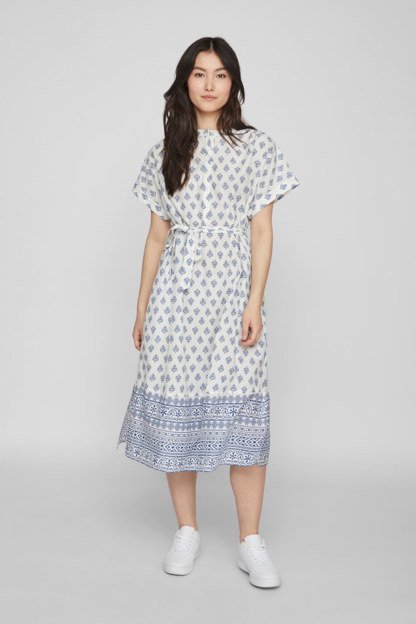 Vestido midi com gola mandarim - Branco
