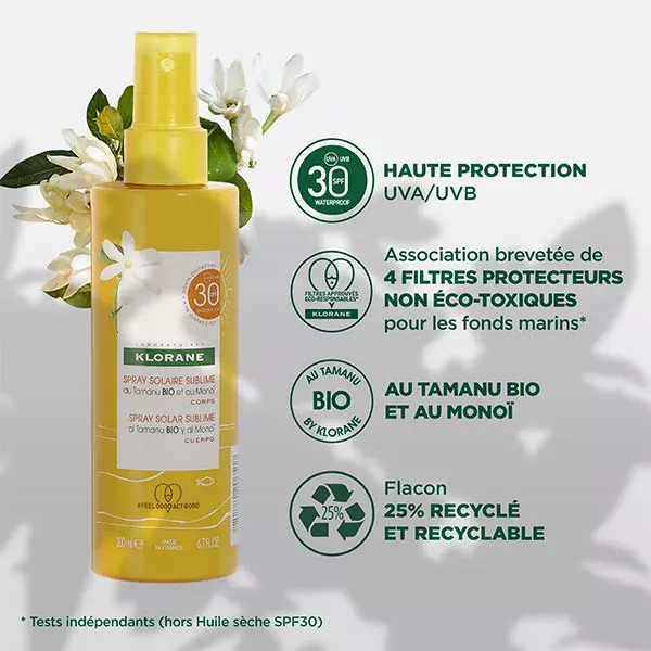 Klorane Monoï & Tamanu Spray Solaire Sublime Corps SPF30 200ml