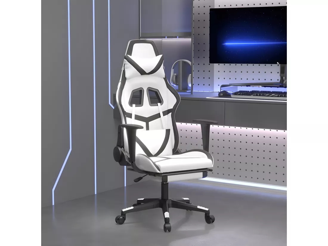 Chaise de jeu de massage avec repose-pied Blanc&Noir Similicuir