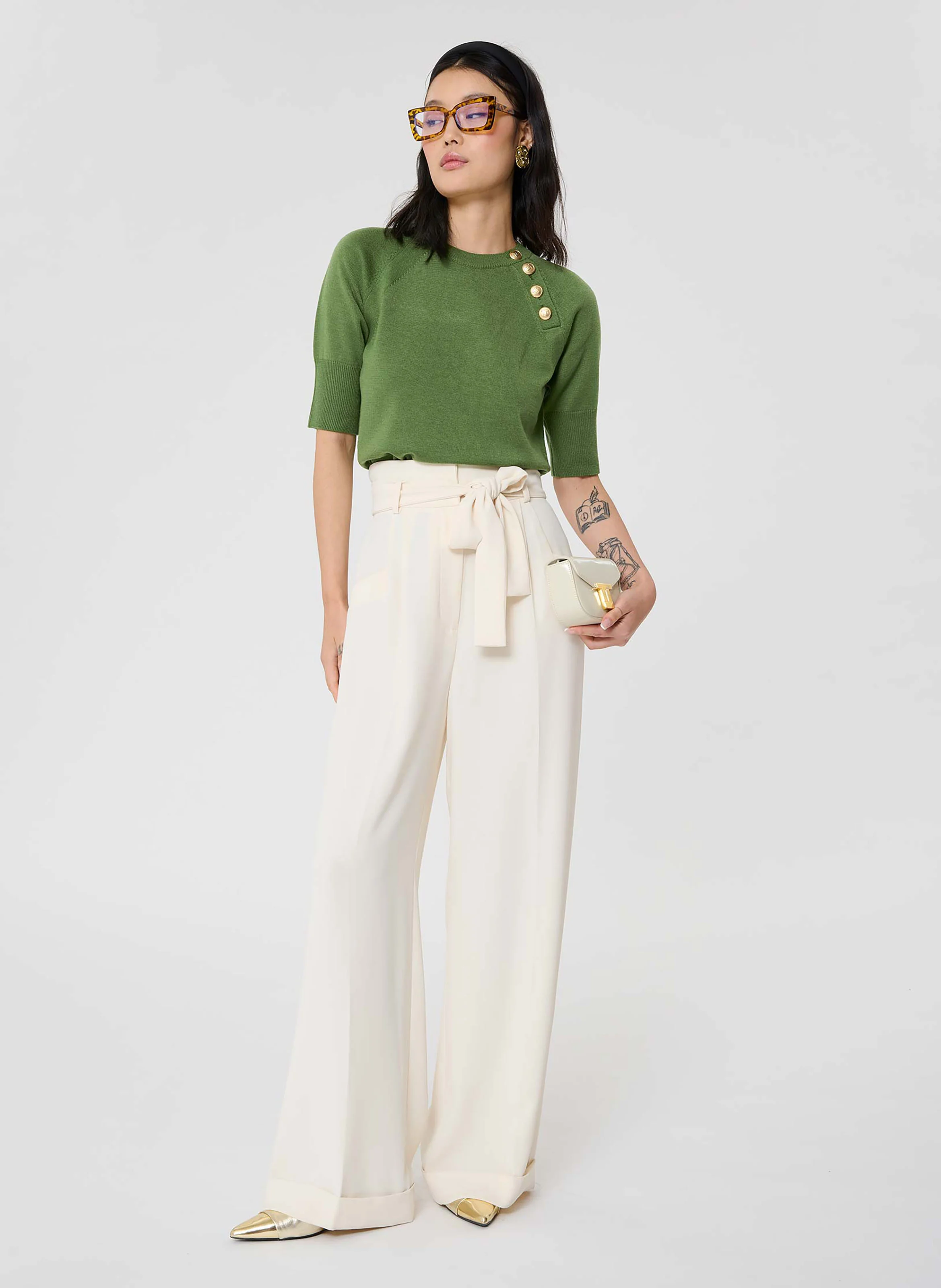 PASTELLE - Pull droit à boutons | Vert