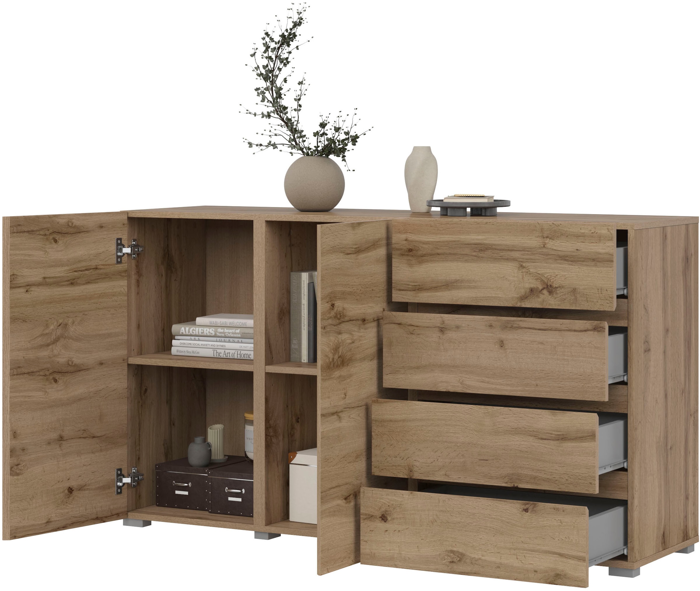 INOSIGN Sideboard »Metric,Breite 138 cm, grifflose Kommode 2 Türen/4 Schubkästen« Schubladenschrank mit viel Stauraum, Einlegeböden verstellbar