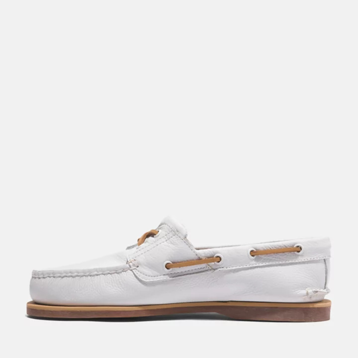 Chaussures bateau classique en cuir pour homme en blanc