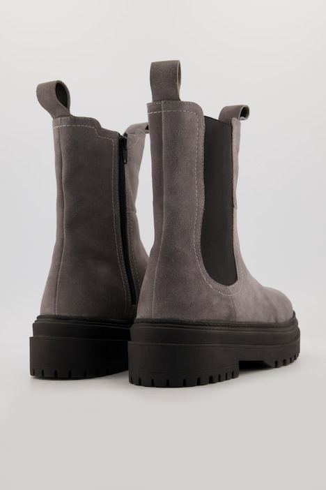 Lederboots, Elastikeinsatz, Veloursleder, Zipper, Weite H