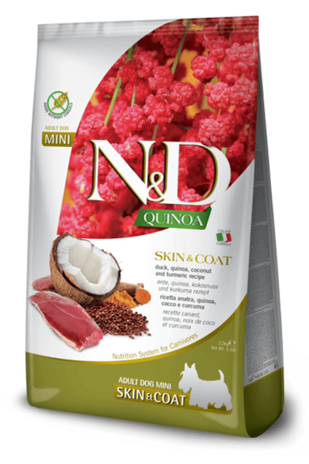 Croquettes n&d quinoa skin & coat canard & noix de coco chien mini 2,5kg