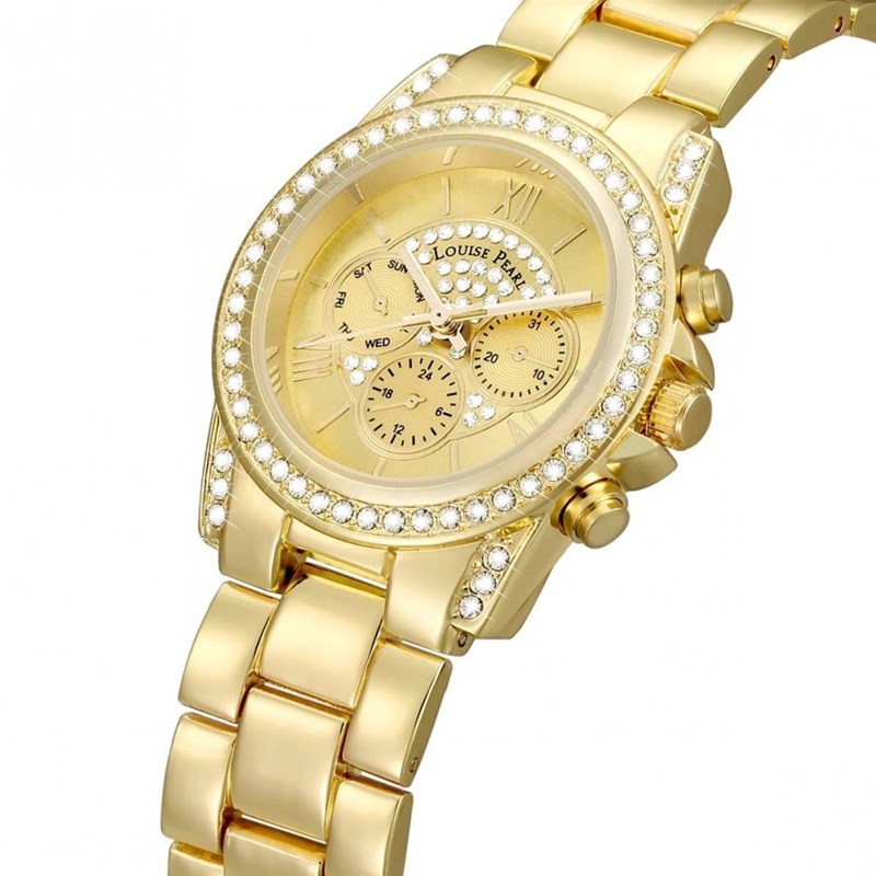 Montre Femme LOUISE PEARL Ornée de Cristaux Swarovski bracelet Acier Doré
