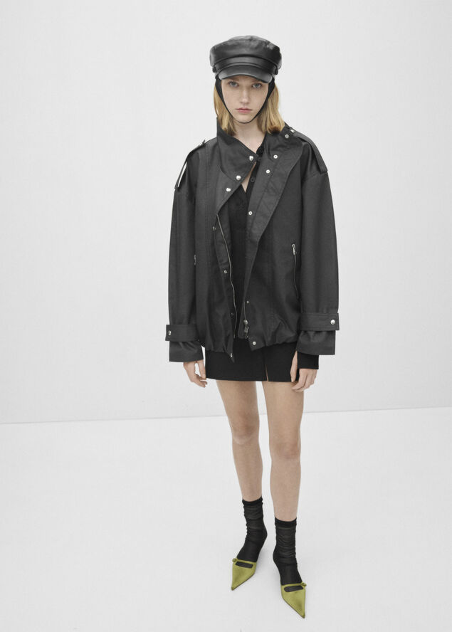 MANGO Oversize button down parka Black