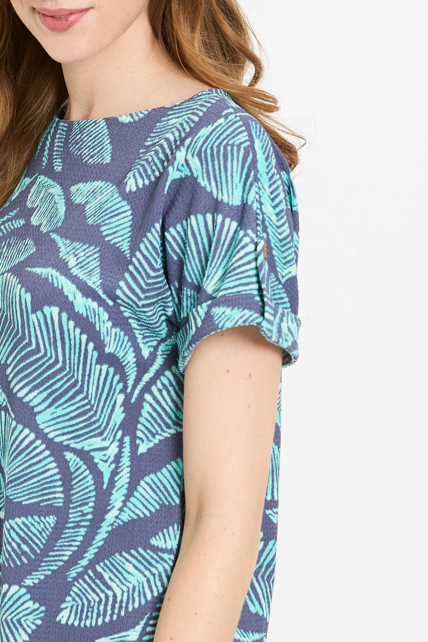 Wallis T-shirt En Jersey À Palmiers Avec Manches Retroussées Et Boutons