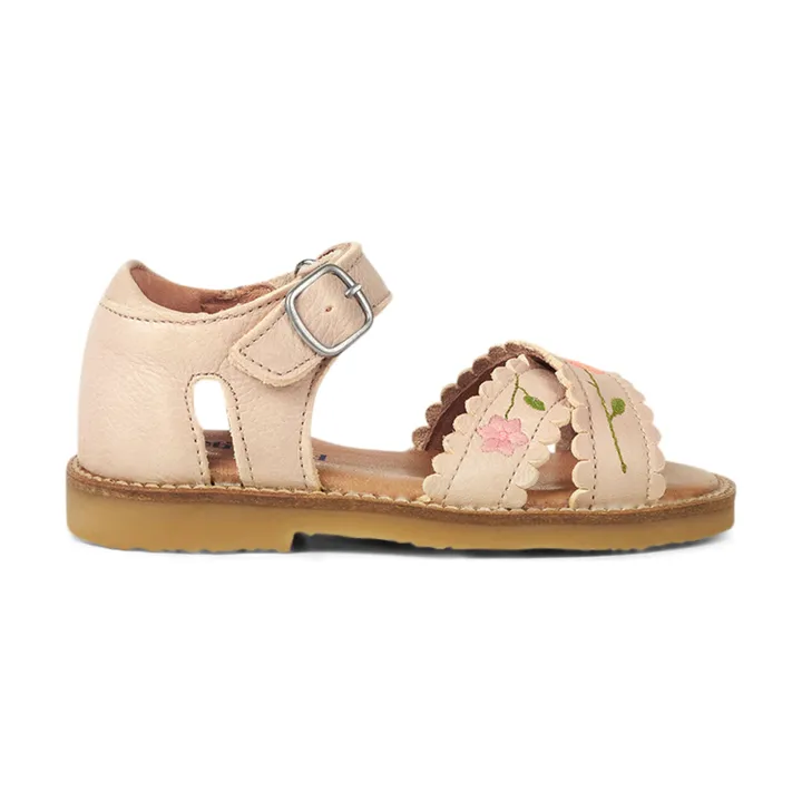 Petit Nord Sandales Scratchs Croisées Brodées Fleurs - Collection Uniqua | Crème
