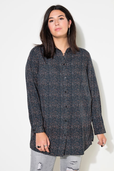 Hemdbluse, Boxy Shape, Print, Langarm
