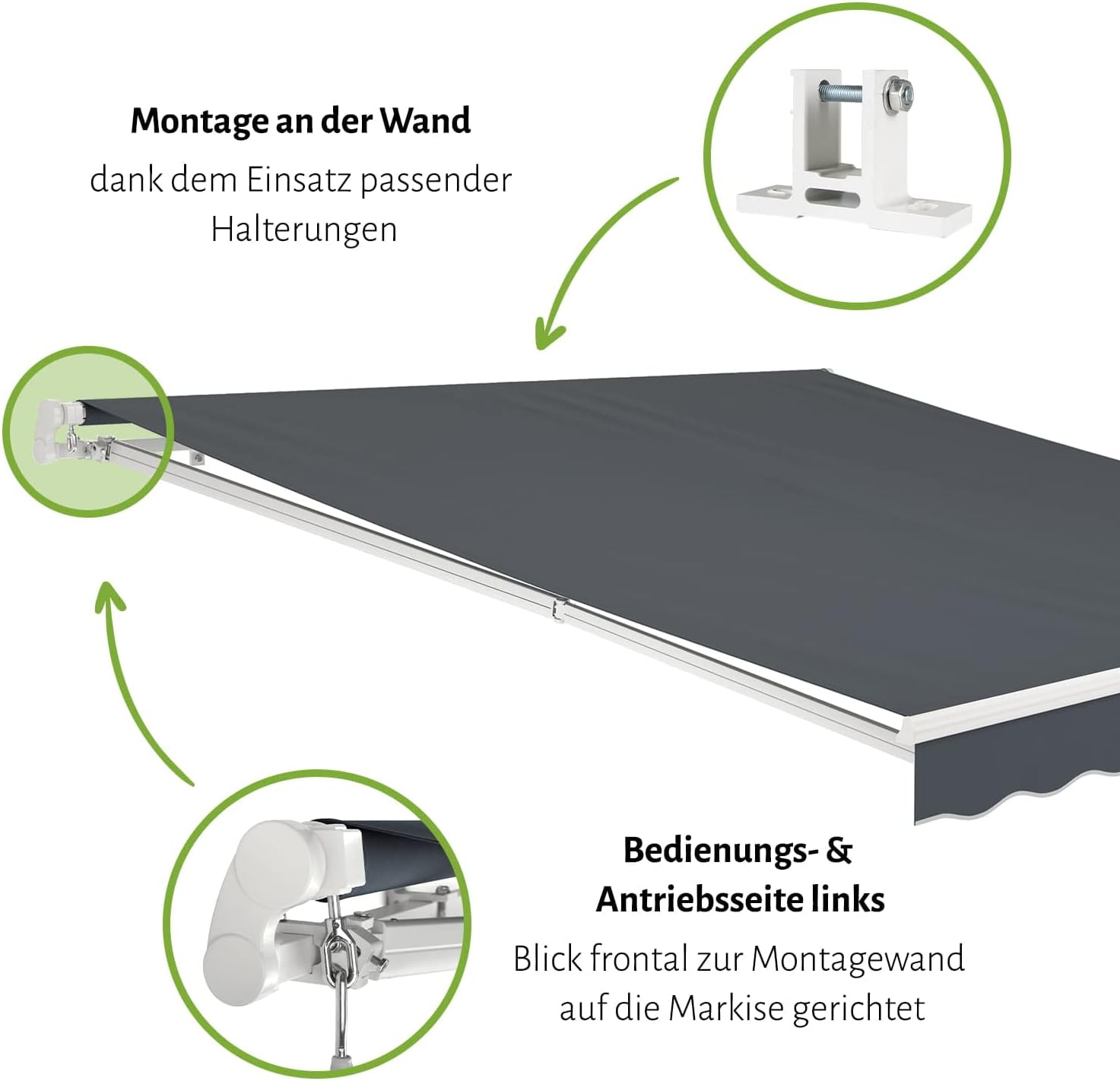 empasa manuelle Gelenkarmmarkise Markise 'Start' Sonnenmarkise Sonnenschutz mit weißem Aluminium Rahmen, komplett vormontiert, anthrazit oder Elfenbein