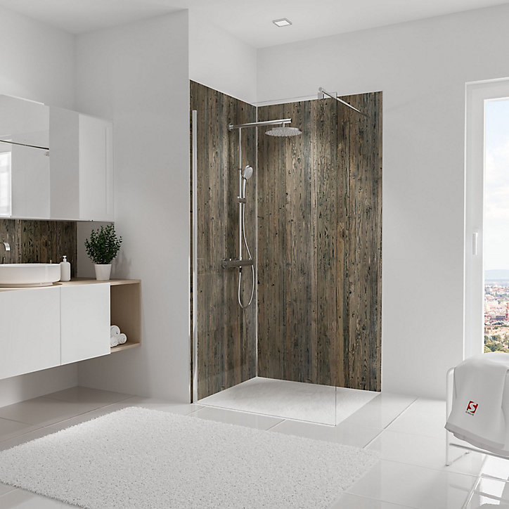 Lot de 2 panneaux muraux salle de bains 100 x 210 cm, Schulte DécoDesign Décor, bois veilli