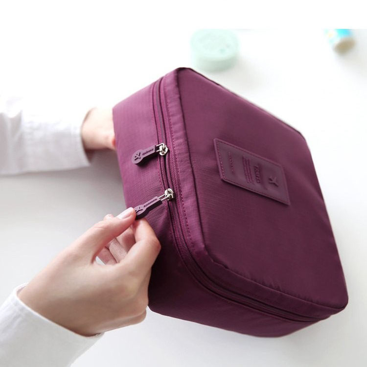 (21x17x8cm) Kosmetik Make Up Tasche Necessaire Organizer Bag mit abnehmbarem Innenfach - Grau