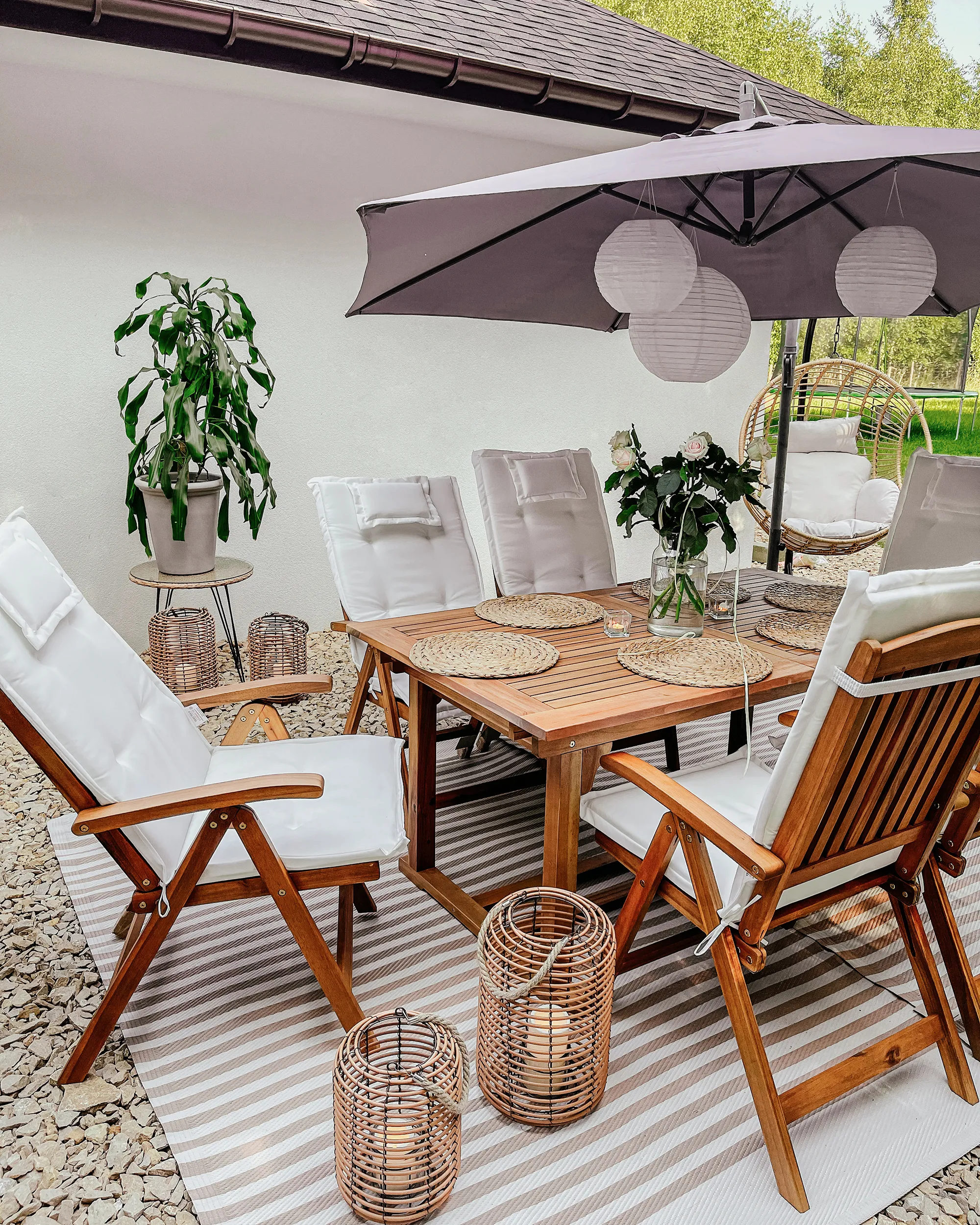 Set van 6 stoelen met zitkussen JAVA Acaciahout Gebroken wit